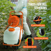 Load image into Gallery viewer, SucceBuy Battery Powered 15 Gal Garden Weed Sprayer with Wheeled Cart 126FT Hose with Reel 8 Nozzles 2 Wands with Lock for Crop
