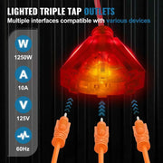 Load image into Gallery viewer, Amocart Retractable Extension Cord Reel 30FT Lighted Triple Tap Outlet 10 Amp Circuit Breaker 4.5FT Lead-in Cord Electrical Use
