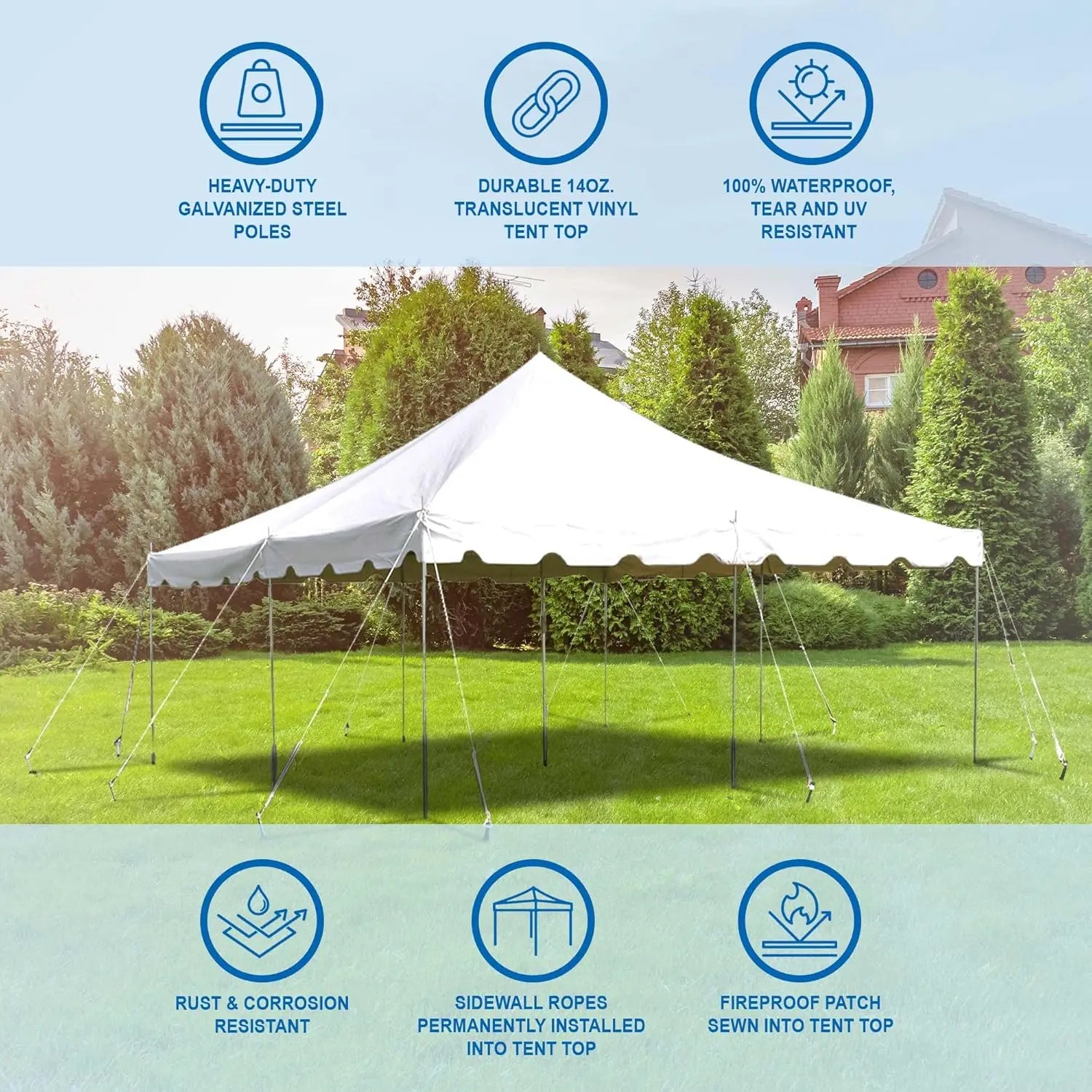 20’ x 20’ Weekender Canopy Pole Tent, Indoor and Outdoor Heavy Duty Easy Up, 80 Person Capacity Tent for Parties,, Customized