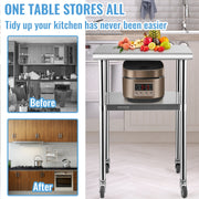 Load image into Gallery viewer, Amocart 24 x 24 in Stainless Steel Kitchen Worktable shelves Commercial Work Bench Table with Caster Wheels for Home Kitchen
