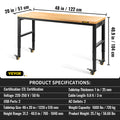 SucceBuy Heavy-Duty Workbench 72cm Adjustable Height Oak Wood Hardwood Top Table 900KG Load Capacity for Office Home Workshop