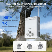 Charger l'image dans la visionneuse de galerie, SIHAO 6L Portable Outdoor Gas Water Heater with Digital Display Shower Head Pressure Regulator for Camping Travel
