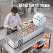 Bild in Galerie-Viewer laden, SucceBuy Refrigerated Condiment Prep Station with 3 1/3 Pans &amp; 4 1/6 Pans 304 Stainless Body and PC Lid with Glass Guard ETL
