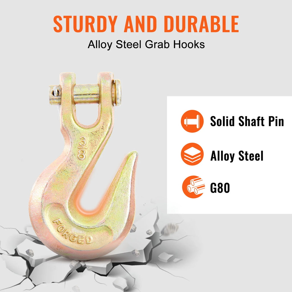 SucceBuy 1/2pcs Binder Chain Trailer Tow Zinc Plated Truck with Safety Grab Hooks for Logging Binder Tie Down Transport Flatbed