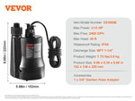 Amocart Utility Pump 1/3HP 2450GPH High Flow 30ft Head Sump Pump Submersible Water Pump 10ft Long Power Cord for Draining Water