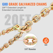 Load image into Gallery viewer, SucceBuy 2PCS Ratchet Chain Binder 3/8"-1/2" with G80 Chains 12000 lbs Adjusting Handle  Hauling for Flatbed Truck Trailer - AMOCART
