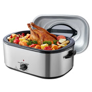 Load image into Gallery viewer, SucceBuy Electric Roaster Oven 24 QT Turkey Roaster Oven with Self-Basting Lid 1450W Roaster Oven Defrost&amp;Warm Function Silver - AMOCART
