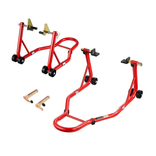 Amocart Motorcycle Stand Lift 850lbs Front Rear Combo Stand Lift Front Wheel Dual-Fork Stand Rear U+L Fork Swingarm Spool Stand