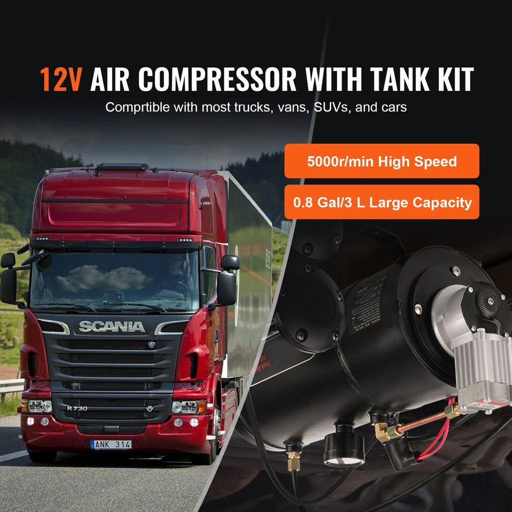 SucceBuy 12V Air Compressor with Tank 0.8 Gal/3L Train Horn Air Compressor 120psi Working Pressure Onboard Air Compressor System