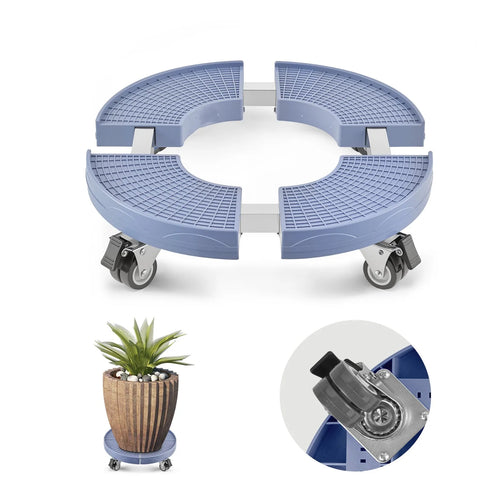 SucceBuy 440lbs Blue/Black Trash Can Dolly Round Roller Base 15-22.8in Adjustable with 4 Wheel Drum Rolling Cart for Plant Caddy