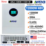 ANENJI Split Phase 12KW 48V Hybrid Solar Inverter Parallel 4.2KW 24V Inverter Pure Sine 120V 220V On Grid MPPT 200A Solar Charger PV 500V