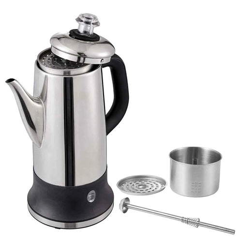 SucceBuy Cafetière à Perc Moka Électrique 12 Tasses en Acier Inoxydable 304 avec Fonction Maintien au Chaud