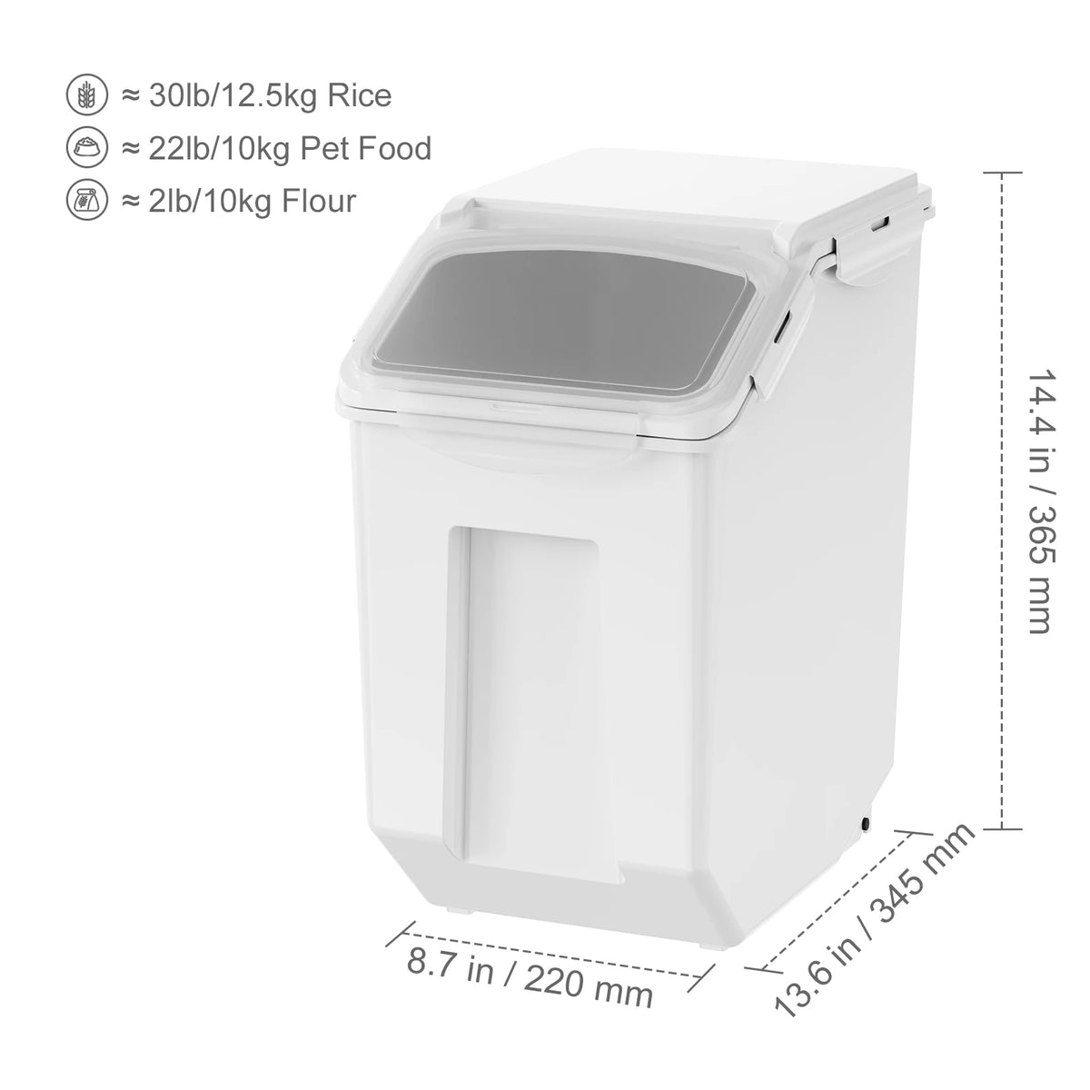 SucceBuy Ingredient Storage Bin 2 x 15L Dispenser Bin with 2 Measuring Cups and Airtight Lid PP Material Rice Cereal Flour Bin Amocart