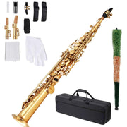 Bild in Galerie-Viewer laden, SucceBuy Straight Soprano Brass Saxophone B Flat 23 Keys, Mouthpiece, Cleaning Cloth Rod, Gloves, Neck Strap, kit for Beginners
