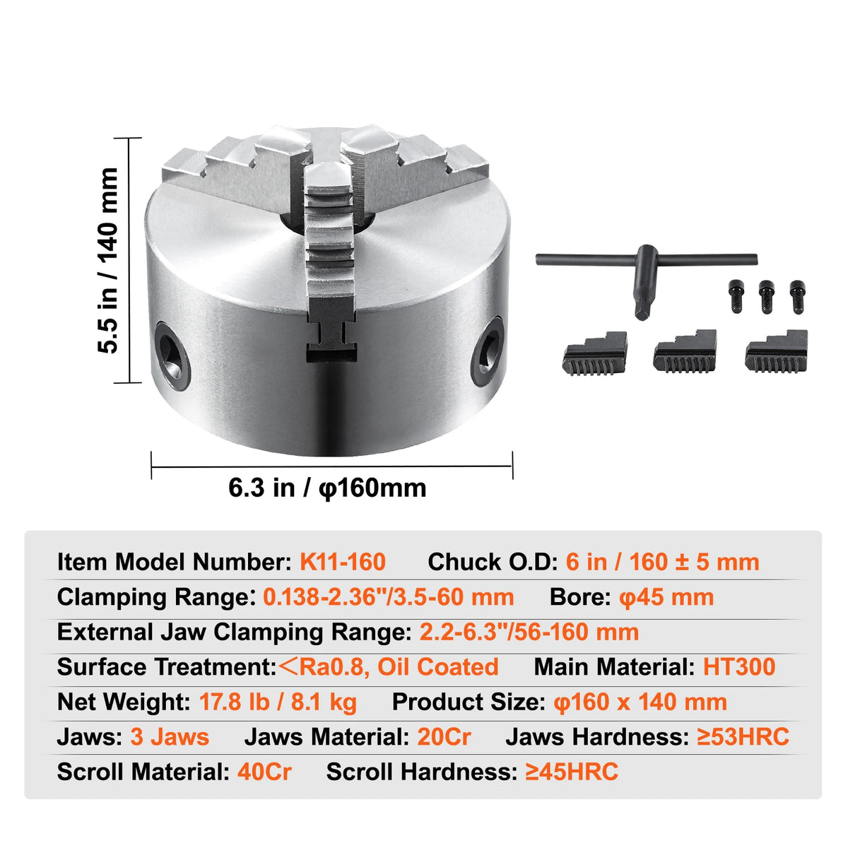 SucceBuy 3-Jaw Lathe Chuck 160mm / 200mm / 250mm Self-Centering Lathe Chuck Multiple Clamping Range for Lathe Printer Machining Amocart
