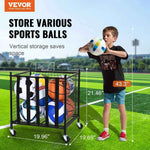 Amocart Rolling Sports Ball Storage Cart Sport Equipment for Indoor Outdoor Steel Storage Rack for Garages Gym and Schools