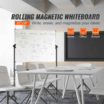 Amocart Rolling Magnetic Whiteboard Double-Sided Mobile Whiteboard 360° Reversible Adjustable Height Dry Erase Board for School