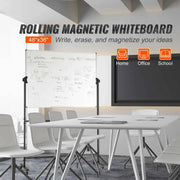 Charger l'image dans la visionneuse de galerie, SucceBuy Rolling Magnetic Whiteboard Double-Sided Mobile Whiteboard 360° Reversible Adjustable Height Dry Erase Board for School
