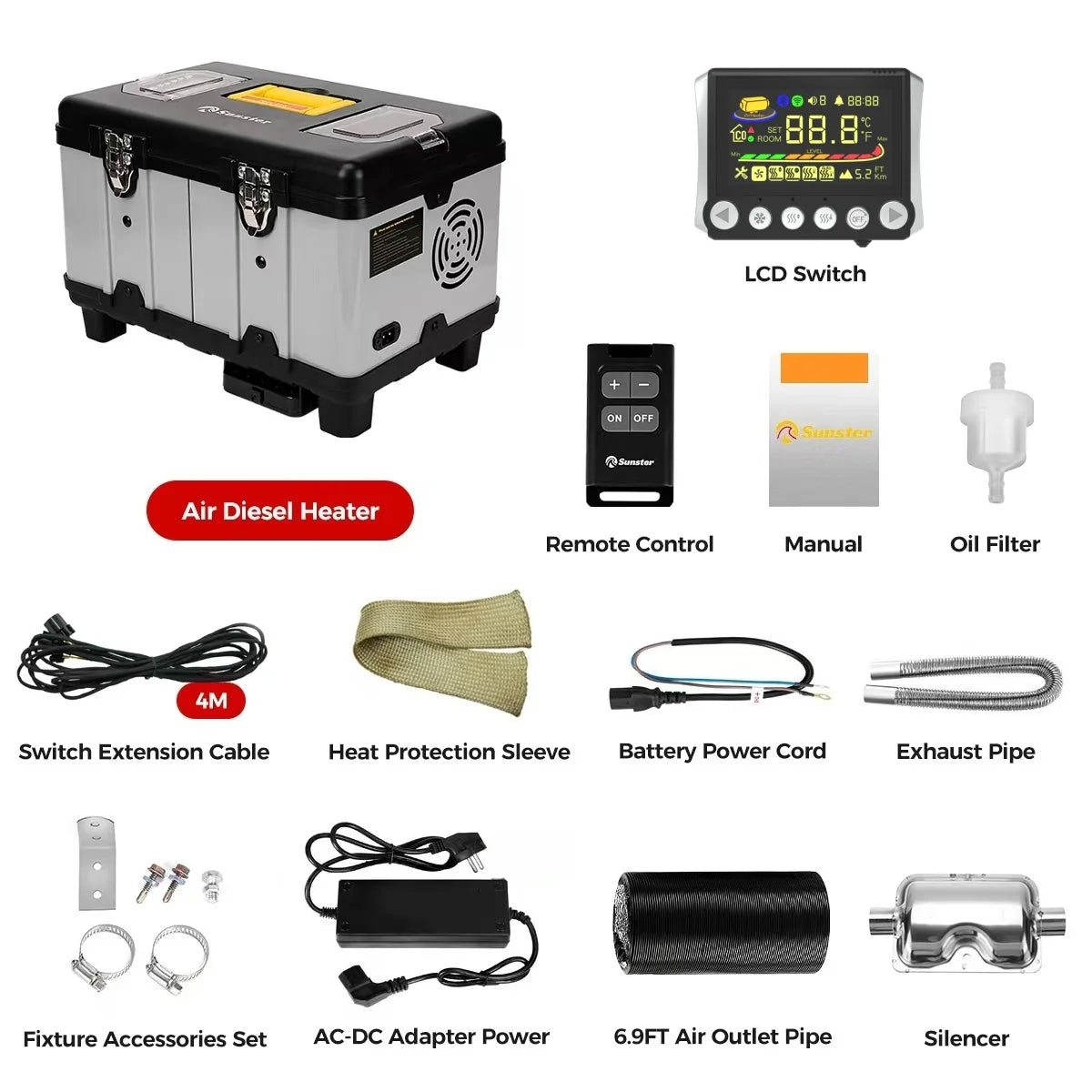 TB10 8KW 12V/24V/230V Diesel Air Heater LCD & Bluetooth APP W/ Auto Start-Stop Adaptive Plateau Parking Heater For Car RV Camper Amocart