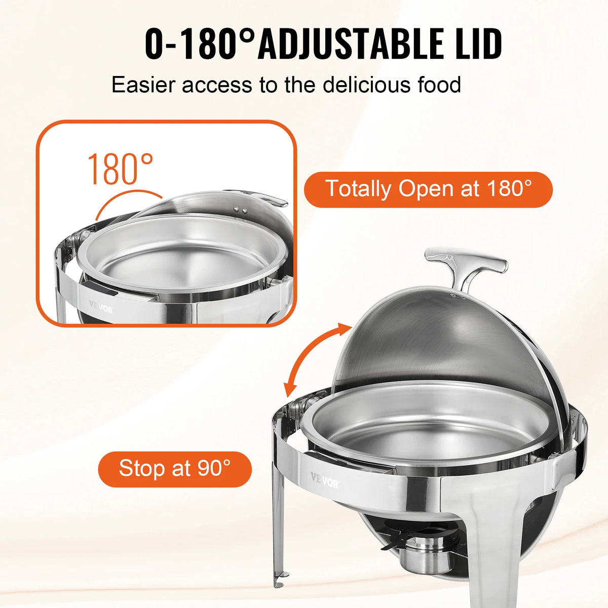 SucceBuy Roll Top Chafing Dish Buffet Set 6 Qt 2 Pack Stainless Steel Chafer with 2 Full Size Pans Round Catering Warmer Server Amocart