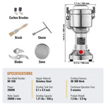 【Premium】Amocart 150-2500g Electric Grain Mill Grinder Commercial Swing Spice Grinders for Dry Herbs Grains Spices Cereals Coff