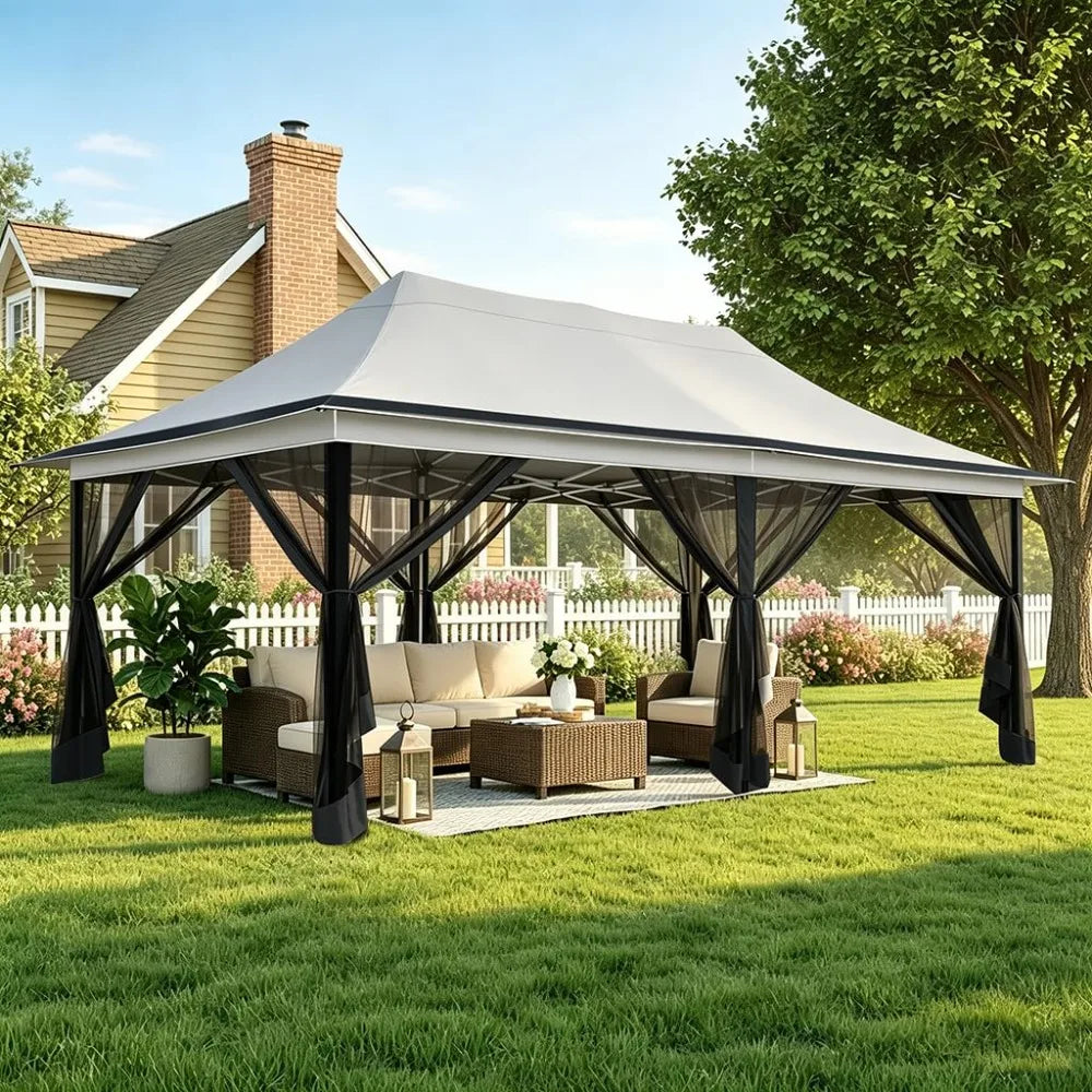 12x20 Pop Up Gazebo on Clearance with Mosquito Netting, Light Gray | Pop Up Canopy Tent, Adjustable Height, Easy, Customized