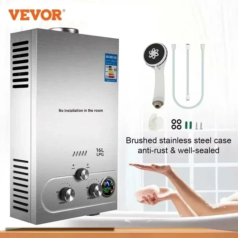 SIHAO Digital Display Tankless Hot Water Heater 6-18L Instant LPG Butane Propane Gas Shower Heating Equipment