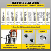 Bild in Galerie-Viewer laden, Amocart MD50 50mm Magnetic Drill Press Kit 1680W Electric Bench Drilling Machine 2900LBS Magnet Force HSS Annular Cutter Bits
