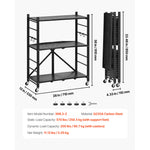 SucceBuy 6/5/4/3 Tier Black Foldable Storage Shelf with Wheels Folding Metal Rack Shelving Unit Organizer for Garage Kitchen