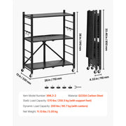 Load image into Gallery viewer, SucceBuy 6/5/4/3 Tier Black Foldable Storage Shelf with Wheels Folding Metal Rack Shelving Unit Organizer for Garage Kitchen
