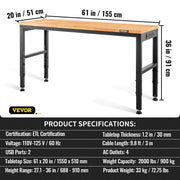 Load image into Gallery viewer, SucceBuy Multi Adjustable Workbench Woodworking Hardwood Work Bench with Power Outlets Foot Pads for Workshop Office Home Use
