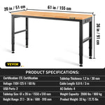 SucceBuy Multi Adjustable Workbench Woodworking Hardwood Work Bench with Power Outlets Foot Pads for Workshop Office Home Use