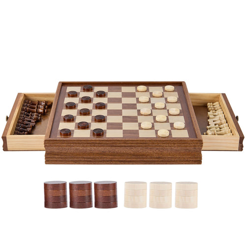 SucceBuy Solid Wood Chess Set  2-IN-1 Chess Checkers Game Set Chess Board Games for Adults Kids Tournament Professional Beginner
