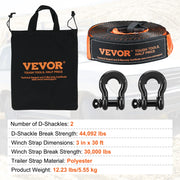 Charger l'image dans la visionneuse de galerie, Amocart Off-Road Winch Recovery Kit W/30000 lbs Polyester Tow Strap 44,092 lbs D-Ring Shackles Storage Bag for ATV Jeep
