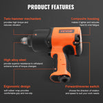 SucceBuy Air Impact Wrench 3/4" Square Drive 1870ft-lbs Nut-busting Torque Air Impact Gun Composite Pneumatic Gun Auto Repairs