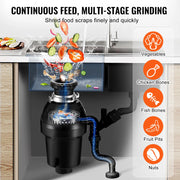 Load image into Gallery viewer, SucceBuy Garbage Disposal 1,1/2,3/4HP Continuous Feed Food Waste Disposer EZ Connect Food Waste Grinding System for Kitchen Sink
