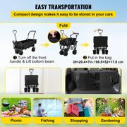 Load image into Gallery viewer, Amocart Folding Wagon Cart Adjustable Handle Bar Removable Canopy Oxford Cloth Collapsible Shopping Outdoor Camping Beach Cart
