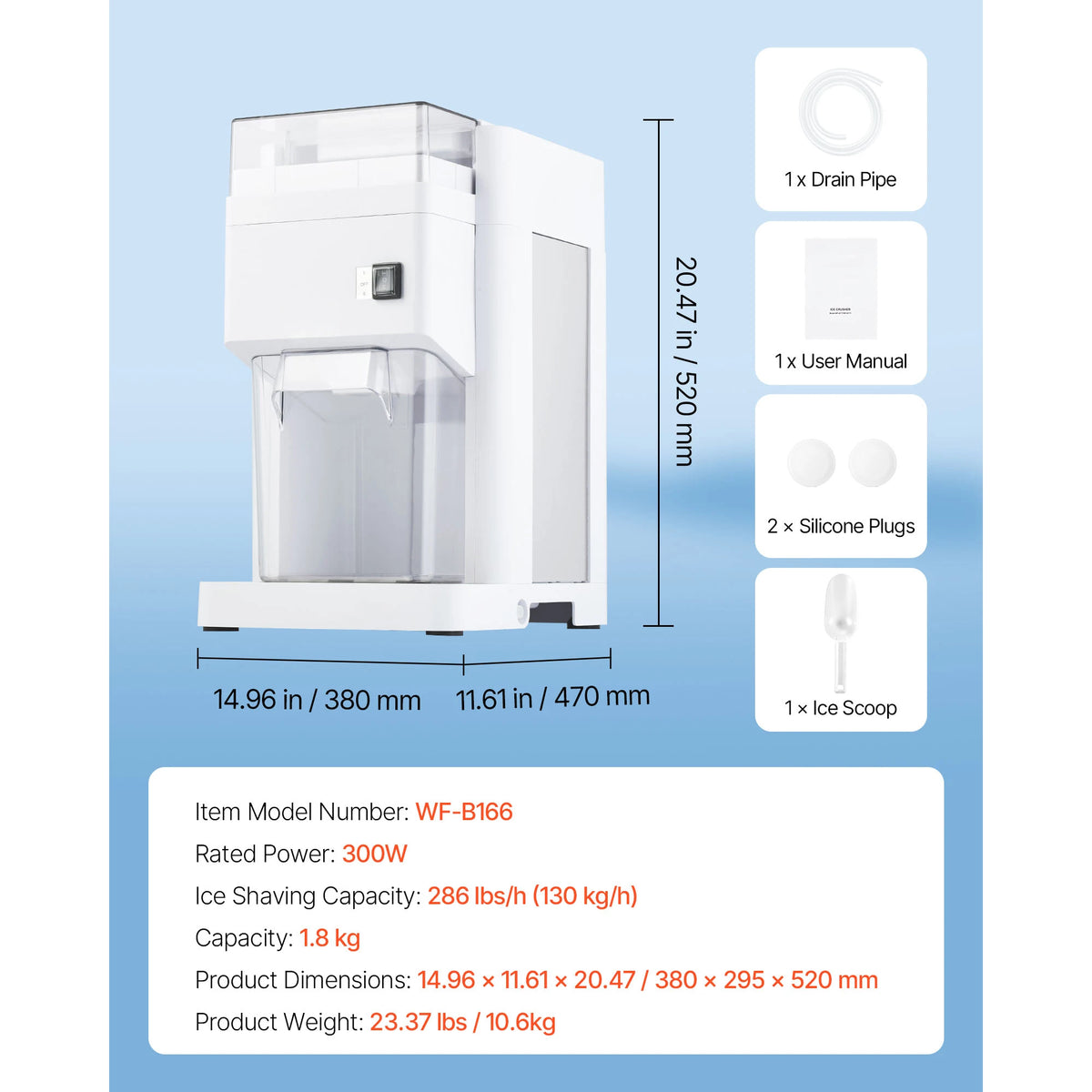 SucceBuy Commercial Ice Shaver Machine 1.8L 300W Premium Motor Stainless Blades for Bar Mixing Seafood Preservation Home Party