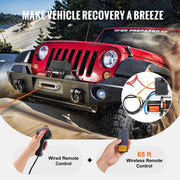 Load image into Gallery viewer, SucceBuy 6000lbs Electric Winch Car Truck Winch with 1/4 in 55 ft Synthetic Rope Wireless/Wired for Towing SUV Jeep Trailer Boat - AMOCART
