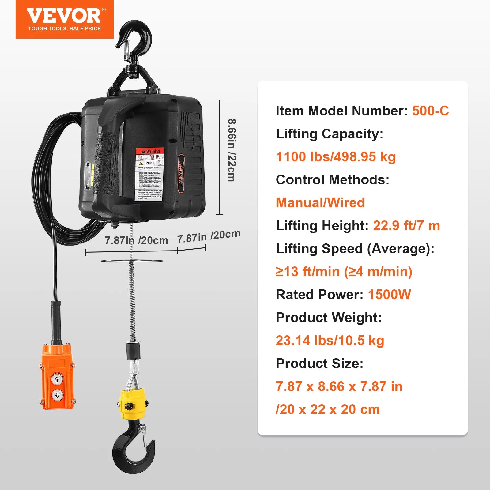 SucceBuy 1100lbs Electric Hoist Winch 2/3-in-1 Portable Power Winch Crane with Wireless Remote Control for Overload Protection