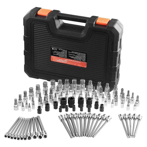 Amocart Bit Socket Set 107-Piece SAE and Metric Hex/Torx/External Torx/Tamper-Proof/Extra Long S2 Alloy Steel and Cr-V Steel