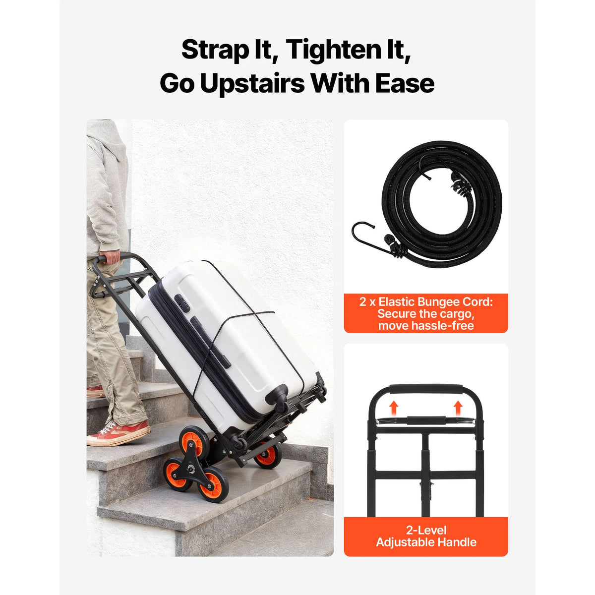 SucceBuy Stair Climbing Cart 220 lbs Stair-Climbing Capacity Heavy-Duty Folding Trolley Cart w/ Telescoping Handle for Groceries Amocart