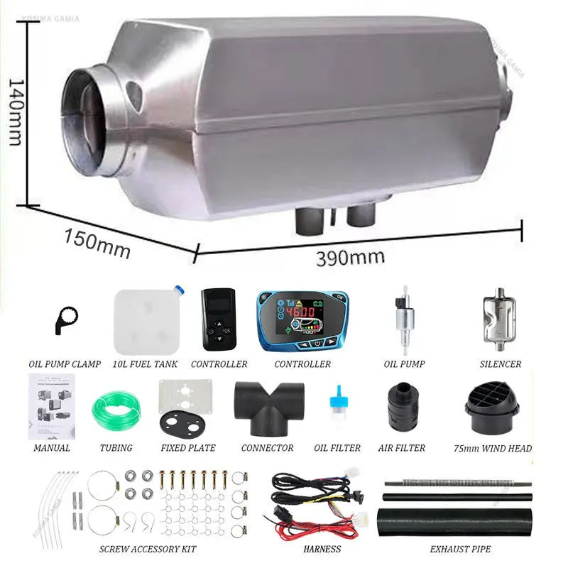 Car Diesel Heater 12V 24V 5KW Air Diesel Parking Heater Low Noise for Truck RV Trailer Boat Heating Remote Control Air Heater Amocart