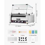 Load image into Gallery viewer, SucceBuy Hot Dog Roller Stainless Steel Sausage Grill Cooker Hot Dog Machine with Bun Warmer Cover 3 Temp Control for Commercial
