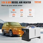 Charger l'image dans la visionneuse de galerie, Chauffage à air diesel SucceBuy 8KW, chauffage de stationnement 12V pour camion, une sortie d'air avec interrupteur LCD noir pour camping-car, camion, bateau, caravanes
