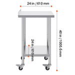 Amocart Stainless Steel Work Table Commercial Food Prep Worktable with Casters Heavy Duty Prep Worktable for Restaurant Home
