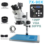 4K 2K 48MP HDMI USB VGA Microscope Camera 7X-45X Simul-Focal Stereo Trinocular Zoom Microscope Set With Auxiliary Objective Lens