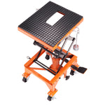 SucceBuy Hydraulic Motorcycle Lift Table 350 LBS Capacity Motorcycle Scissor Jack Lift with Wide Deck J-hooks 4 WheelsHydraulic