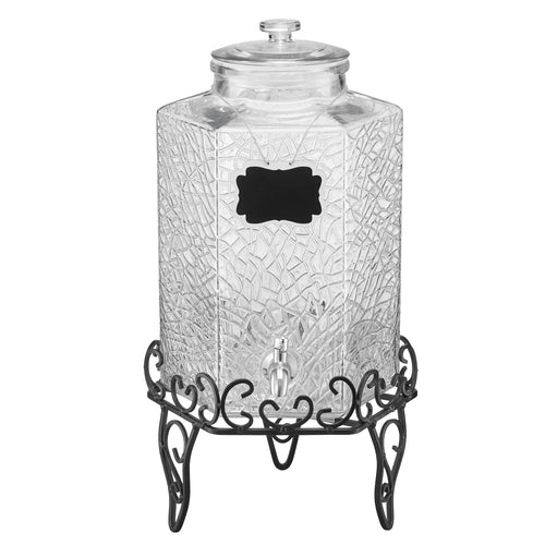 SucceBuy Beverage Dispenser 2.5Gallon Drink Dispensers Glass Juice Dispenser with Metal Stand Stainless Steel Spigot for Parties
