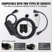 Bild in Galerie-Viewer laden, Amocart Level 1+2 Portable EV Charger 16Amp 120V or 240V 28-Foot Charging Cable Plug-in EV Charging Station for SAE J1772 EVs
